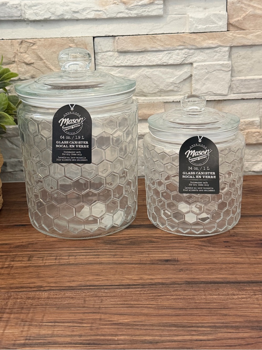 🆕 Set of 2 | Mason Honeycomb Glass Jars / Canisters!